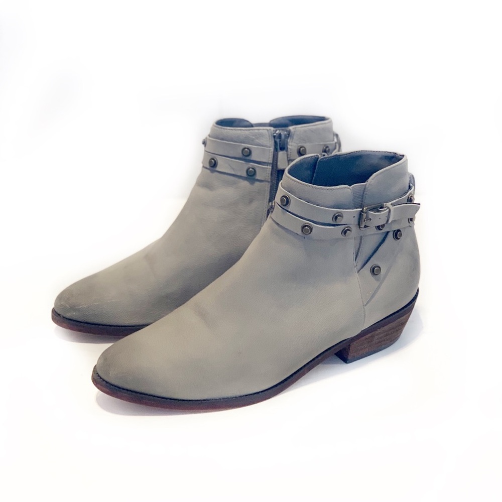 SOLDHalogen Lidia Gray Leather Studded Ankle Boots - Picture 2 of 8